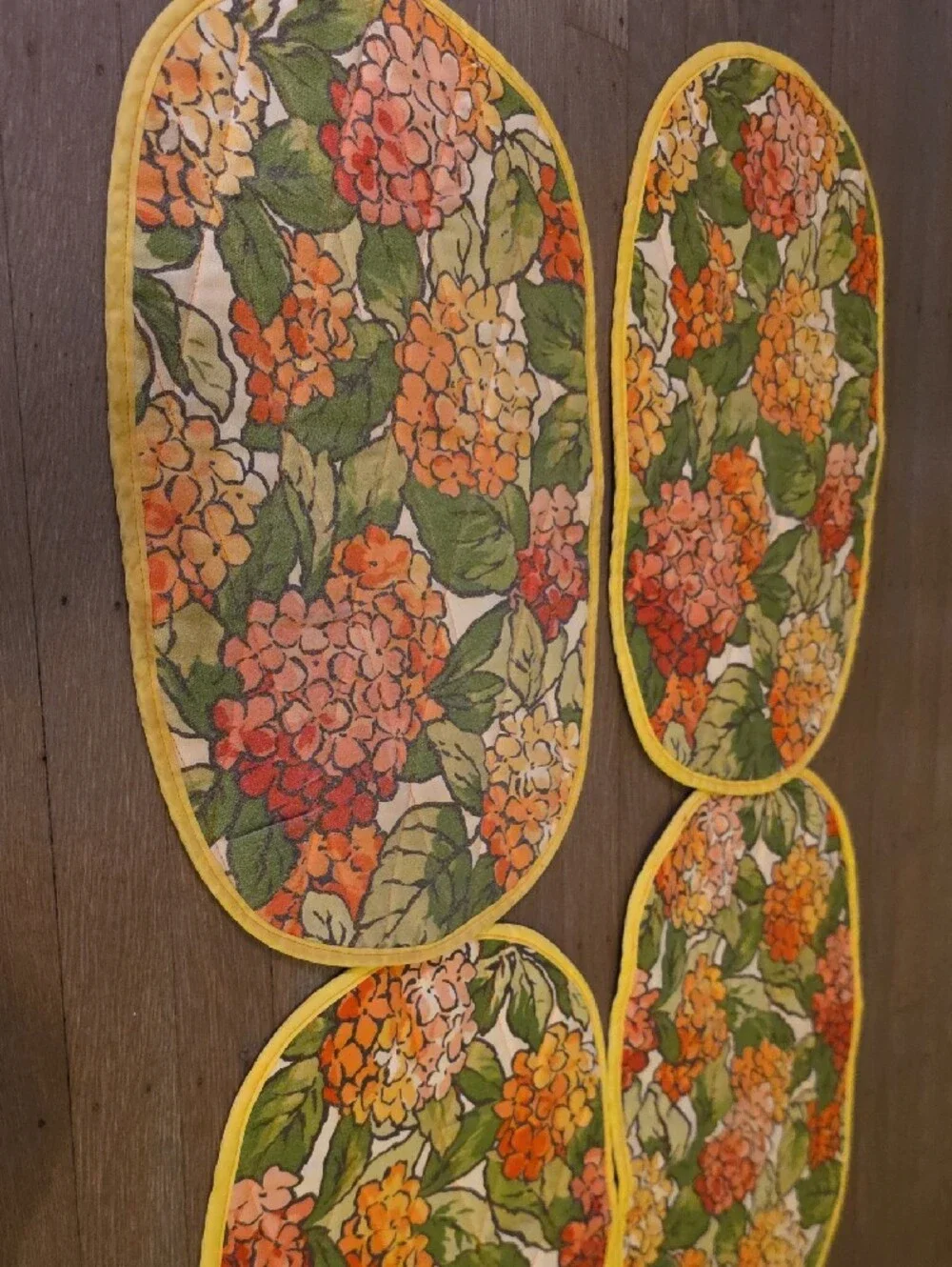 Floral Vintage Hydrangea Quilted Placemats/ Reversable Set Of 4